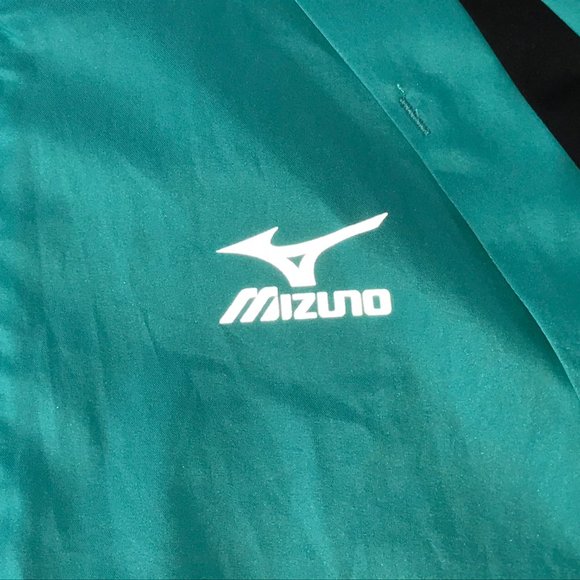 MIZUNO Athletic Windbreaker Warm Up Jacket Teal Green.  Black.  Mock Neck Zip M - Picture 2 of 12